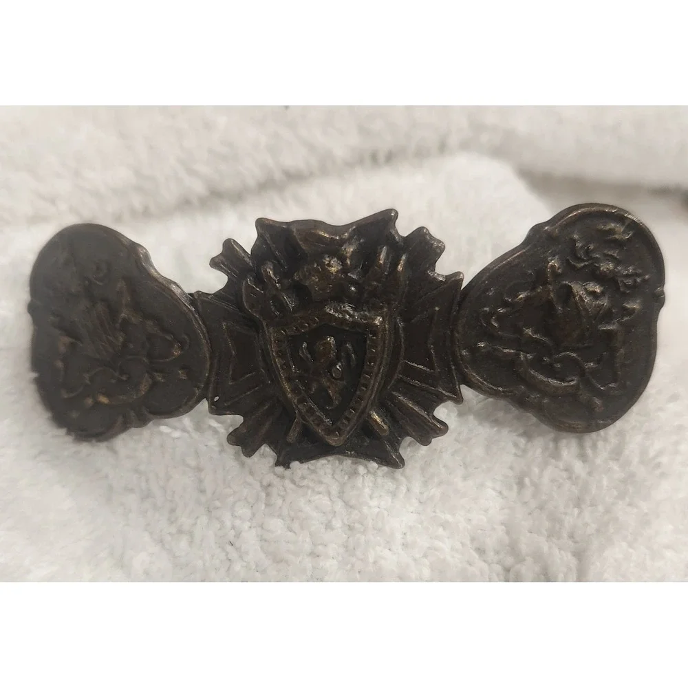Vintage Bronze Heraldic‎ Crest Hair Barrette Medieval Lion Shield Knight Gothic